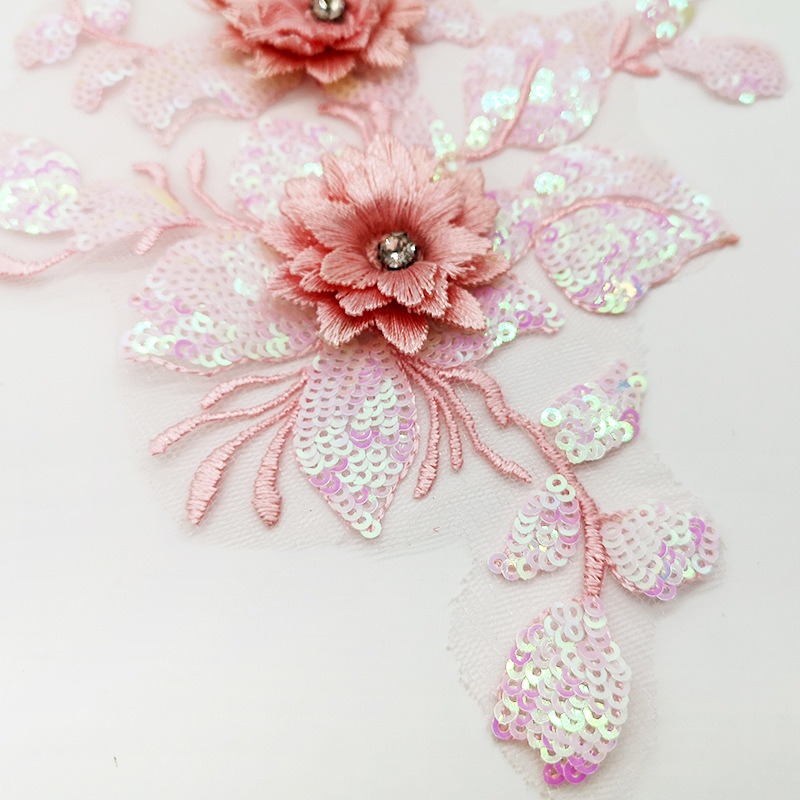 Компьютерная вышивка блестками трехмерная цветочная ткань Магнолия паста Чонсам для свадебного платья аксессуары