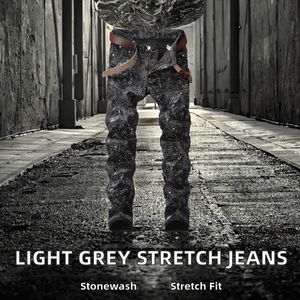 Jeans Casuales para Hombre, Color Gris Claro, Lavado a la Piedra, Corte Recto, Cintura Media, Ecológicos, Transpirables y Elásticos - Product Image 2