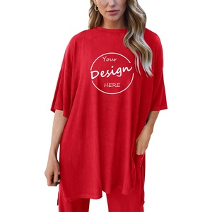 เซ็ตกางเกงขากว้างและเสื้อยืดสำหรับผู้หญิงชุด2ชิ้นแบบลำลองผ้าคอตตอนบางระบายอากาศคุณภาพสูงแบบกำหนดเอง - Product Image 5