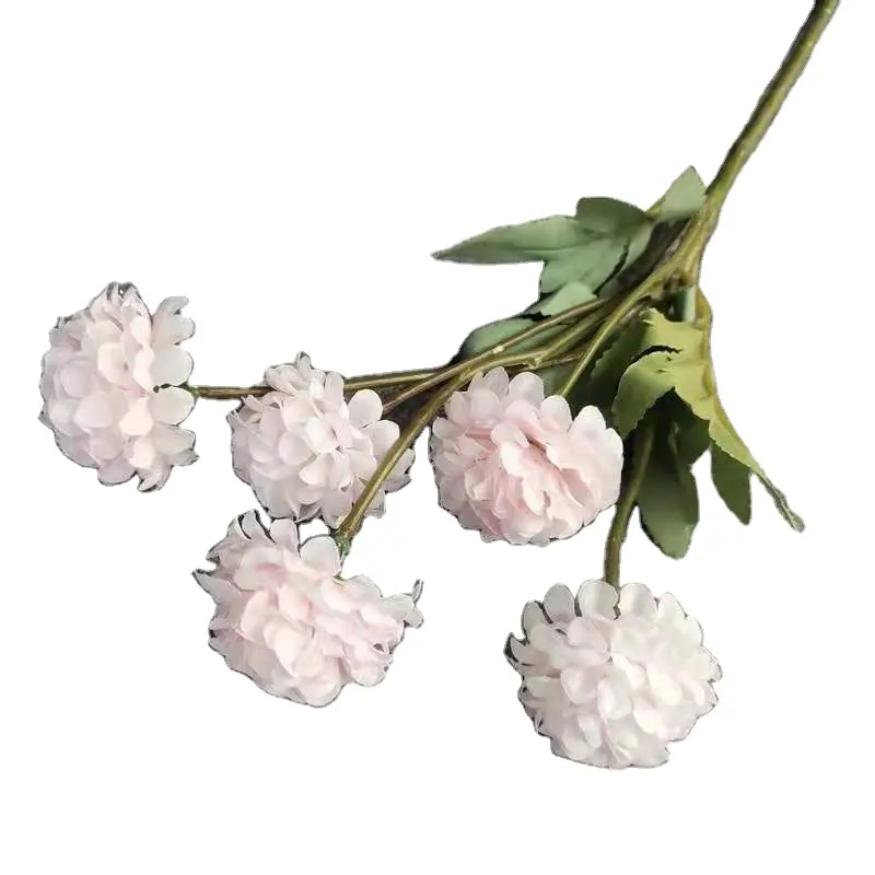 ขายส่ง5หัวดอกเบญจมาศดอกไม้ประดิษฐ์เดี่ยวดอกไม้ผ้าไหมสำหรับตกแต่งในร่ม