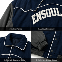 Blouson d'entraînement oversize color block pour homme, en velours côtelé avec doublure matelassée, style baseball, broderie appliquée personnalisée, type bomber