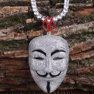 de diamante de plata grande v de vendetta máscara hombre plomo cz avatar colgante collar - Product Image 3