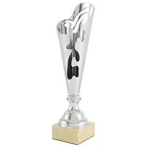 Coppa Sportiva in ABS Argentato con Forma Astratta e Base Trasparente – Personalizzabile - Product Image 1