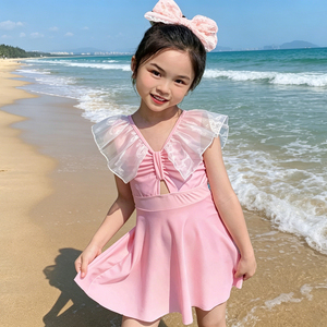 Girls' One-Piece Swimsuit Quick-Drying Sleeveless Polyester Spandex Shell Print Cute New Style Wholesale