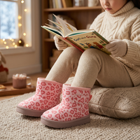 Bottes de neige en daim rose personnalisables pour enfants, doublure en peluche, semelle antidérapante, imprimé léopard, bottines courtes pour l'hiver – Vente en gros