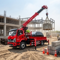 Camion grue à flèche de 5 sections Shacman G500 de 10 tonnes, avec plateau et rampe, directement de l'usine