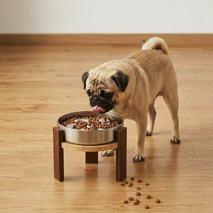 Supporto Moderno Rialzato per Ciotole per Cani in Legno Massello con Ciotola Lenta in Acciaio Inossidabile 304 per Cani di Taglia Media - Product Image 2