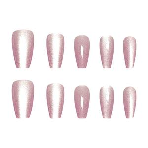 Produits de beauté de luxe Fournitures pour ongles Appuyez sur Ongles Conseils Rose Oeil de Chat Doux <span class=keywords><strong>Pastel</strong></span> rose Ongles En Gros 24pcs Doigt Réutilisable - Product Image 6