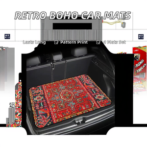 Retro Bohemian <strong>Carpet</strong> Design Plush <strong>Rubber</strong> Square Thin 1pcs <strong>Heavy</strong> <strong>Duty</strong> Front Car Floor Mats Dirt Resistant <strong>Back</strong> Protector - Product Image 2