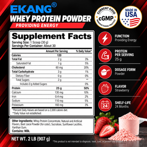 Proteína de Suero de Leche Sabor Fresa Hecha en EE. UU., 2LB (25g por Porción), Suplemento Dietético para Adultos, Batido para Apoyo Muscular - Product Image 2