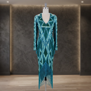 Vestido Largo de Tul con Lentejuelas, Bordado Floral y Cuentas, de Manga Larga, para Mujer, Elegante, para Reuniones Familiares, Fiestas y Eventos - Product Image 1