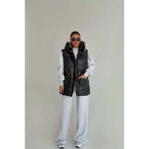 Chaleco Exterior Negro con Bordado de Plumas, Traje Casual Cortavientos con Tejido de Lana Sintética y Varias Longitudes - Product Image 3