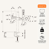 Support de moniteur double en acier allié Khcoohoo avec fixation au bureau, compatibilité écran 13"-27", capacité de charge 8 kg, hauteur réglable