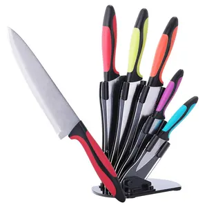 High quality fruit vegetable cutting tools 6 pcs kitchen knives colorful knife sets with holder