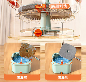 Serpillère rotative mains libres avec seau en plastique à double compartiment, eau propre et eau sale séparées, utilisation humide/sèche, nettoyage domestique sans effort - Product Image 3