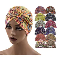 สุภาพสตรีแอฟริกัน Knot Headband Headwrap Bonnet ผ้าพันคอห่อผมหมวก Prewrapped Turban ผู้หญิง Bonnets ดอกไม้พิมพ์ Hijabs