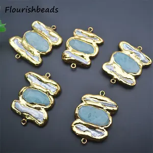 Joia vintage banhada a ouro com três camadas de pedra natural pérola com dois laços pingentes conector para pulseira colar