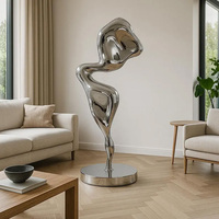 Objet d'art de luxe, sculpture moderne abstraite en fibre de verre chromée pour la maison ou le bureau