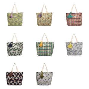 Sac à main en coton à imprimé floral, grande capacité, impression recto-verso, avec poignée en corde de coton - Product Image 1