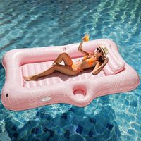 Flotador Inflable de PVC Rosa para Piscina, Tumbona para Adultos, para Tomar el Sol en la Playa, con Portavasos, Marca Personalizada Disponible