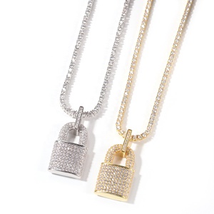 Colgante de <span class=keywords><strong>cadena</strong></span> de tenis para <span class=keywords><strong>hombre</strong></span>, joyería de latón, chapado en oro de 18K, Micro pavé de CZ, <span class=keywords><strong>candado</strong></span> de bloqueo de diamante, <span class=keywords><strong>collar</strong></span> de hip hop - Product Image 6