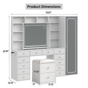 Modern E1 MDF Board <strong>Makeup</strong> Vanity Dressing Table Adjustable <strong>Drawers</strong> White Melamine Veneer 70.87*62.99*15.75 Metal Stainless - Product Image 4