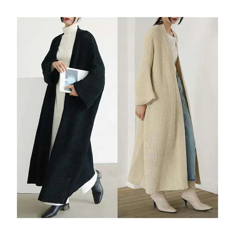 Cardigã de malha para mulheres, blusa longa de inverno com top de malha, casaco longo maxi solto, novidade estilo 2024, novidade em estilo