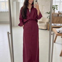 Ensemble 2 pièces pour femmes, chemise boutonnée et jupe longue, tenue décontractée, vêtements de détente surdimensionnés