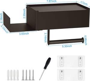 Portarotolo di Carta Igienica Autoadesivo in Acciaio Inox <span class=keywords><strong>con</strong></span> Dispenser per <span class=keywords><strong>Salviette</strong></span> Biodegradabili e Vano Portaoggetti - Product Image 5