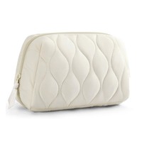 Pochette de maquillage matelassée en coton avec fermeture éclair, sac de voyage gonflé pour cosmétiques, sac à bulles de beauté pour femmes
