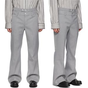 Pantalon de costume gris à taille superposée, coupe droite, plissé, en flanelle, pour homme - Product Image 6