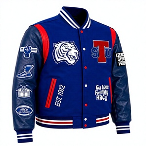 Chaqueta Universitaria Personalizada Estilo HBCU con Bordado Chenille y Mangas de Cuero - Product Image 3