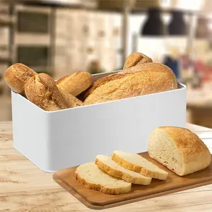 2-in-1 rettangolo moderno grande contenitore per il pane da cucina contenitore per il pane in bambù coperchio per tagliere salvaspazio