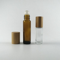 Botol Roll On Minyak Esensial 10 ml, 15ml, 5ml, Botol Roll On Kaca Transparan Dengan Tutup Bambu