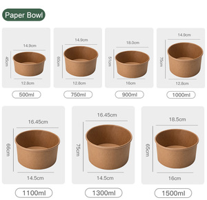 Boîte biodégradable pour <span class=keywords><strong>restaurant</strong></span>, plateau à emporter, bol en papier kraft, contenants alimentaires en papier avec couvercle - Product Image 6