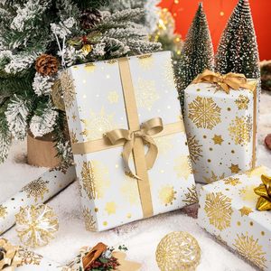 <b>White</b> Gold Snowflake Christmas <b>Wrapping</b> <b>Paper</b> 17 In X 32.8 Ft Single Side Recyclable Gift Craft Use - Product Image 5