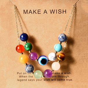 Catena in acciaio inossidabile di qualità <span class=keywords><strong>accessori</strong></span> con perline in pietra naturale grazioso cristallo colorato malefico occhio collana regali per le donne - Product Image 1