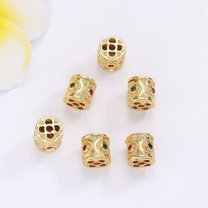 Gold Color Preserving Openwork Gemstone Inlaid Barrel <b>Spacer</b> Beads For DIY Jewelry Making Round Lucky Beads 18K Plated - Product Image 1