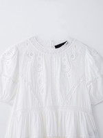 Chemise à manches courtes brodée en dentelle ajourée à col rond style romantique nouvelle collection printemps-été 2025 MYST&ZA pour femme 5107046