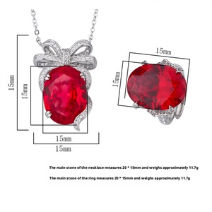 High Quality Finish Eco-friendly Copper Jewelry Set 15*20mm Oval Cut Cubic Zirconia <b>Bow</b> Necklace Ring for Women Daily Wear - Product Image 3