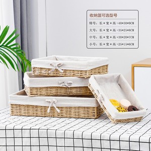 Cesta de Almacenamiento Rectangular de Mimbre Tejido con Forro de Lona, Organizador de Escritorio para Libros y Uso en Oficina - Product Image 2