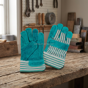 Guantes de Trabajo de Cuero Vacuno, Antideslizantes, Anticorte, con Puño Reforzado de Goma, Color Verde - Product Image 3