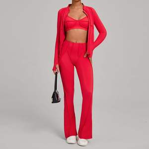 Vente chaude haute élasticité Yoga 3 pièces col montant veste moulante Fitness costume intérieur Pilates Yoga ensemble pour les femmes - Product Image 4