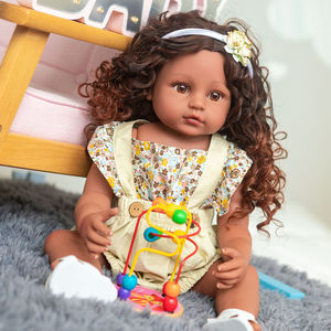 NPK 55cm Soft Full Body Silicona <span class=keywords><strong>Bebe</strong></span> <span class=keywords><strong>Reborn</strong></span> Toddler Baty Toy Piel <span class=keywords><strong>muy</strong></span> oscura Chica Muñeca Cabello Castaño - Product Image 5