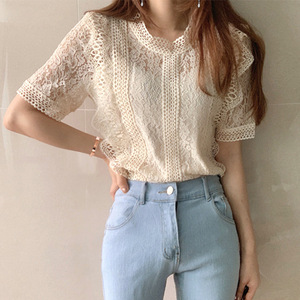 Camicie di <span class=keywords><strong>pizzo</strong></span> da donna alla moda a maniche corte a maniche corte con colletto rialzato francese scavato con fodera da donna - Product Image 4