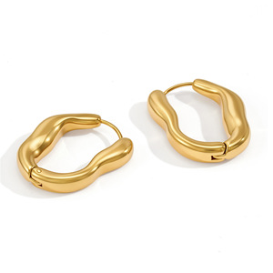 Pendientes de Aro Irregulares Ondulados <span class=keywords><strong>en</strong></span> Oro para Mujer, Impermeables, Chapados <span class=keywords><strong>en</strong></span> Oro de 18K, Acero Inoxidable, Textura Orgánica, Aros Gruesos, Joyería - Product Image 5