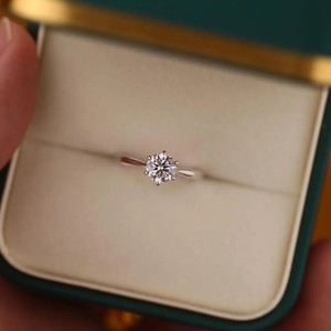 Round Brilliant Lab-Grown Diamond <b>Solitaire</b> <b>Ring</b> - Minimalist Design Ethical 925 Sterling <b>Silver</b> for Engagement Gift - Product Image 3