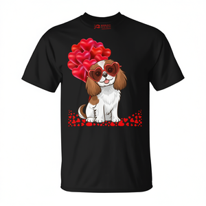 T-shirt Cavalier King Charles Spaniel Dog pour la Saint-Valentin, pour hommes et femmes, motif cœur noir - Product Image 2