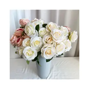 9 Blumen köpfe Holland Rose Bouquet QYY-276 gesponnene Seide Stoff Seide Rose Bouquet Home Decoration Factory Großhandel