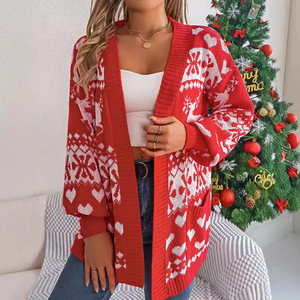 Cardigan long en acrylique à manches longues avec motif cerf <span class=keywords><strong>de</strong></span> <span class=keywords><strong>Noël</strong></span> pour l'automne et l'hiver, style streetwear - Product Image 4